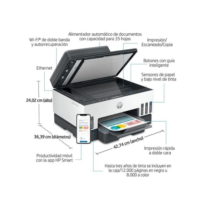 Impresora Multifuncional HP Smart Tank 750 Todo-en-Uno