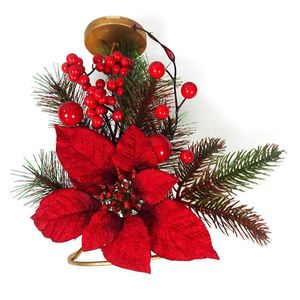 Candelero Navideño con Nochebuena Roja y Ramas Verdes