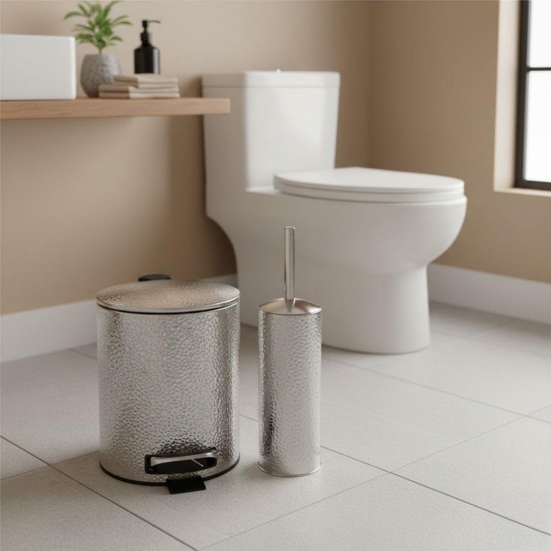 Set de Papelero y Cepillo Sanitario Redondos 2 Piezas Plateado