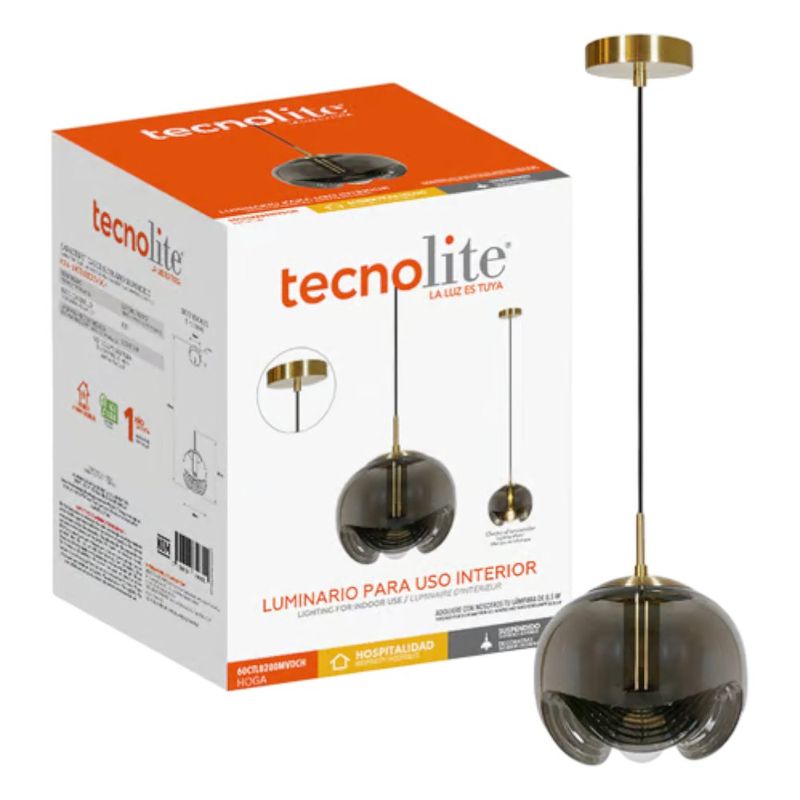 Lámpara Colgante TecnoLite Globo de Cristal Ahumado para Interior