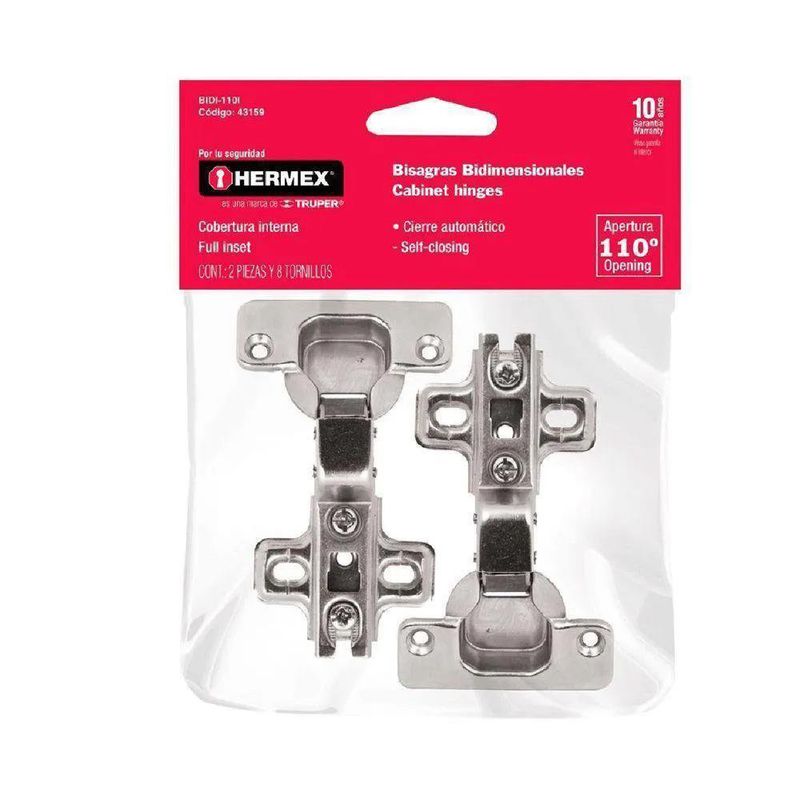 Bisagras Bidimensionales de Acero Canto Oculto de 110° para Gabinete en Set de 2 Uds