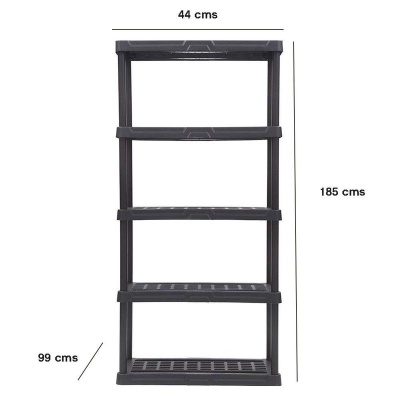 Estante de Plástico 5 Repisas Capacidad 385 lb Color Negro