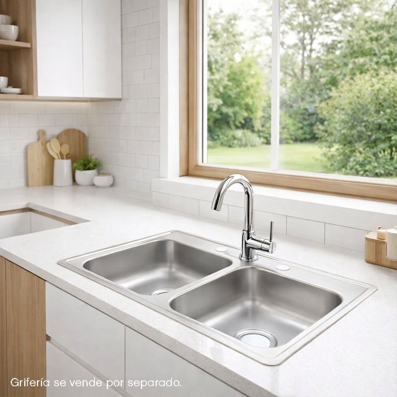 Lavatrastos de Sobreponer 84x48x15 Cm Acero Inoxidable Doble Fosa