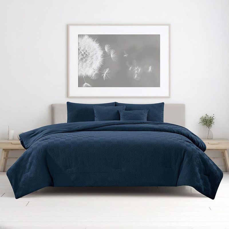 Set de Edredón de 5 Piezas Tamaño King Color Azul Marino