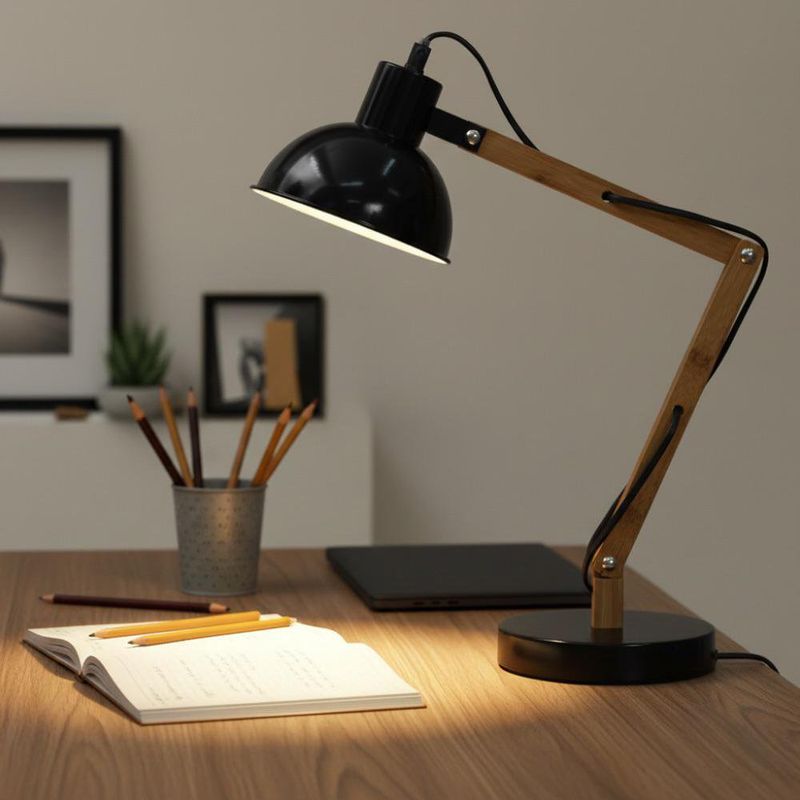 Lámpara de Escritorio Base E27 de 40W con Brazo Articulado de Madera
