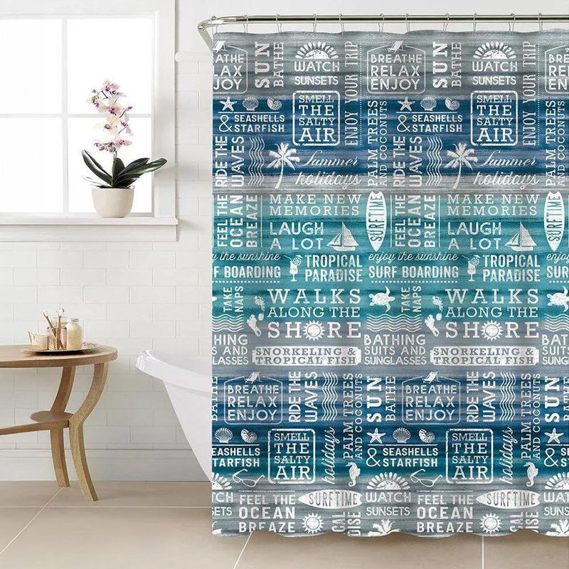 Cortina de Baño con Diseño Playero Azul