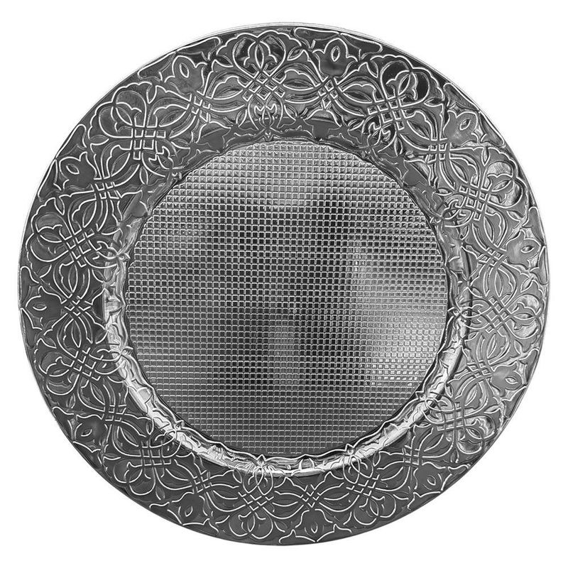Plato Base de 33 x 33 cm Color Plateado con Diseño Ornamental