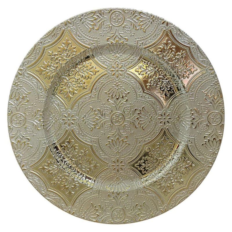 Plato Base de 33 x 33 cm Color Dorado con Borde de Puntos