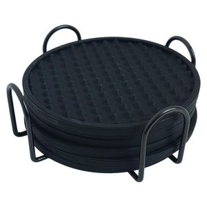 Set de 6 Porta Vasos Negros Antideslizantes con Base Metálica