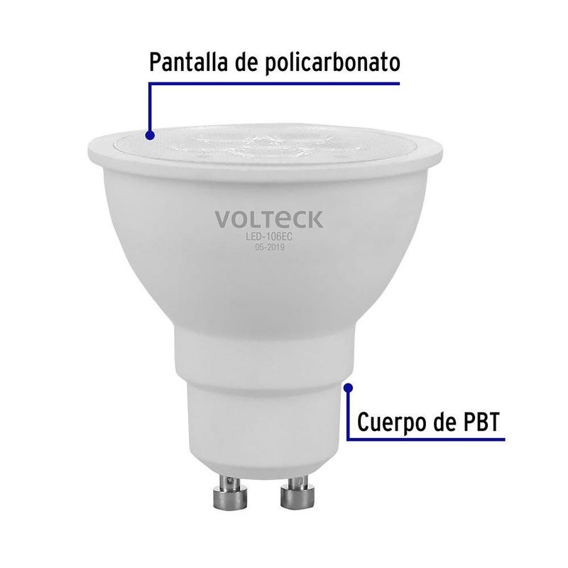 Bombilla LED Base GU10 de 6W MR16 Luz Cálida