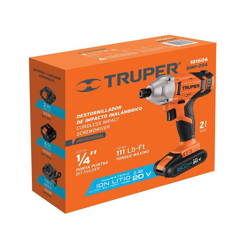 Destornillador de Impacto Inalámbrico de 1/4 Plg 20 V 2Ah