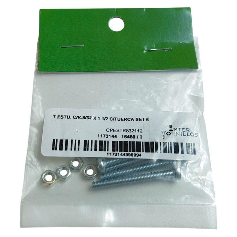 Set de 6 Tornillos para Estufa Cabeza Redonda 8/32 x 1 1/2 con Tuerca