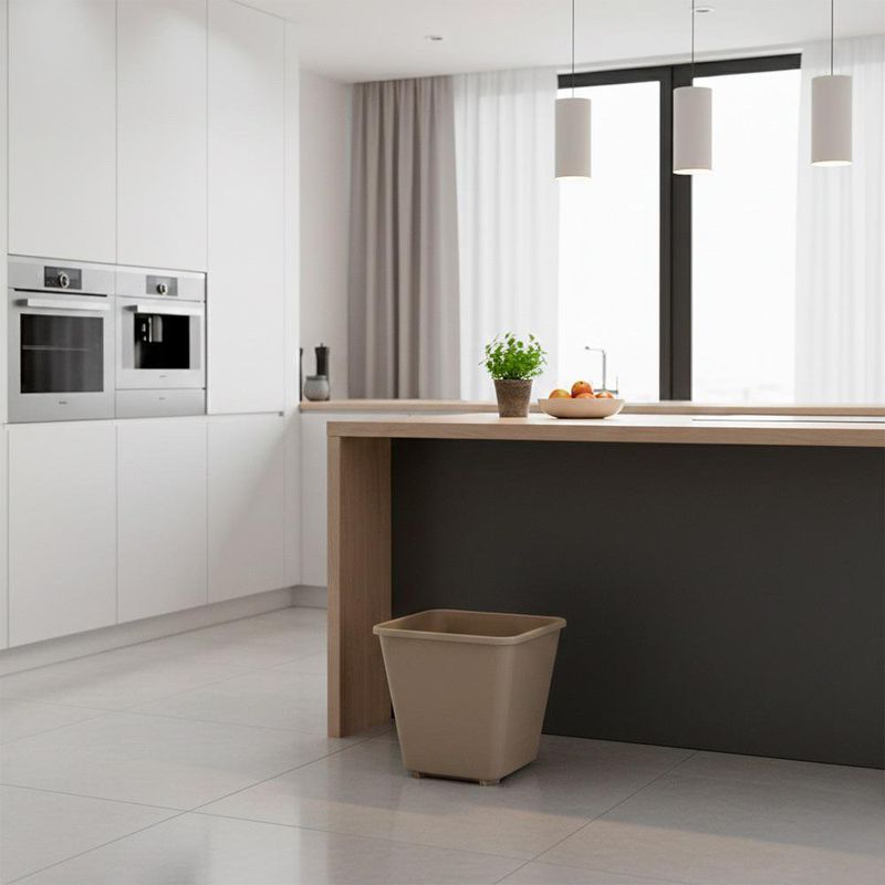 Basurero Sistema Abierto sin Tapa de Plástico Beige 7.5 L