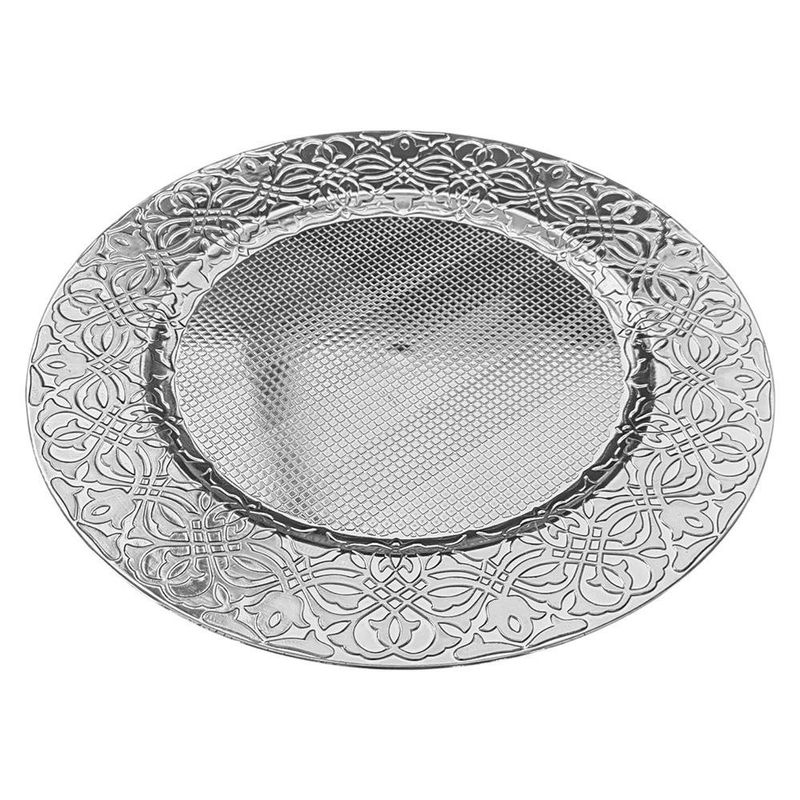 Plato Base de 33 x 33 cm Color Plateado con Diseño Ornamental