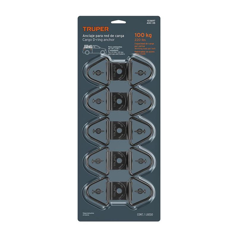 Anclajes Truper para Red de Carga Capacidad 220 Lb