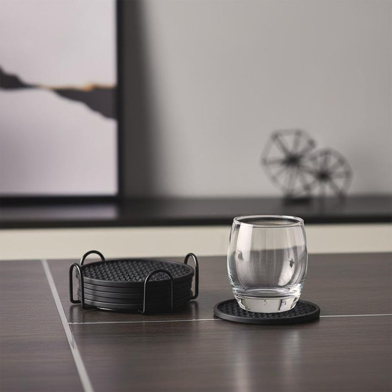 Set de 6 Porta Vasos Negros Antideslizantes con Base Metálica