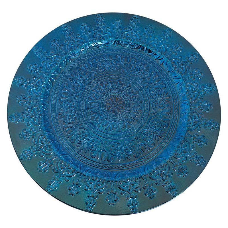 Plato Base de 33 x 33 cm Color Azul con Relieve Floral