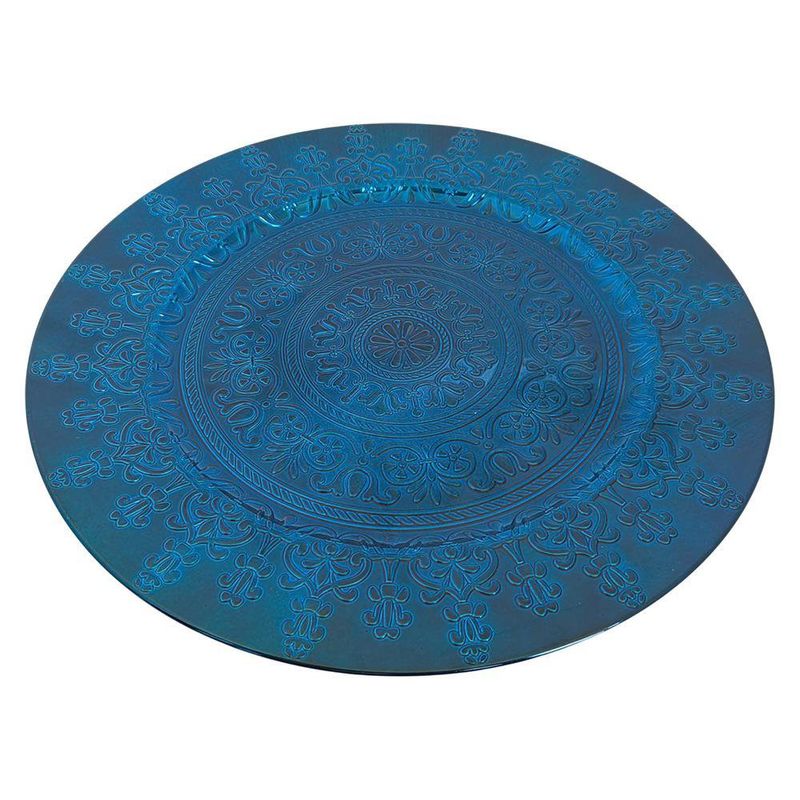 Plato Base de 33 x 33 cm Color Azul con Relieve Floral