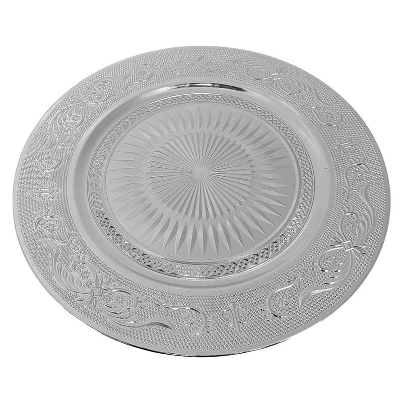Plato Base de 33 x 33 cm Color Plateado con Relieve Floral