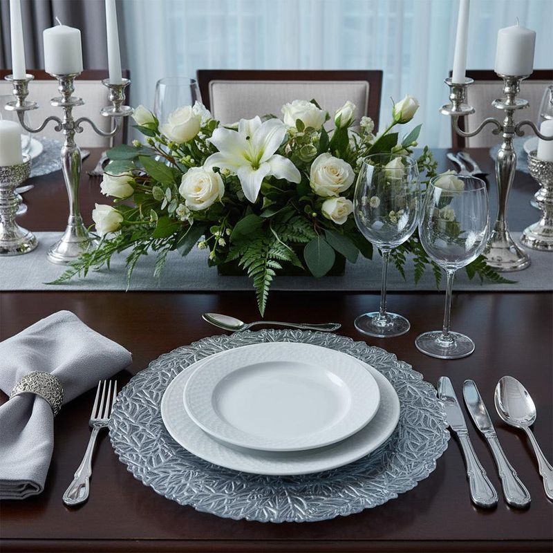 Plato Base Decorativo de 33 x 33 cm Plateado con Diseño Calado Floral