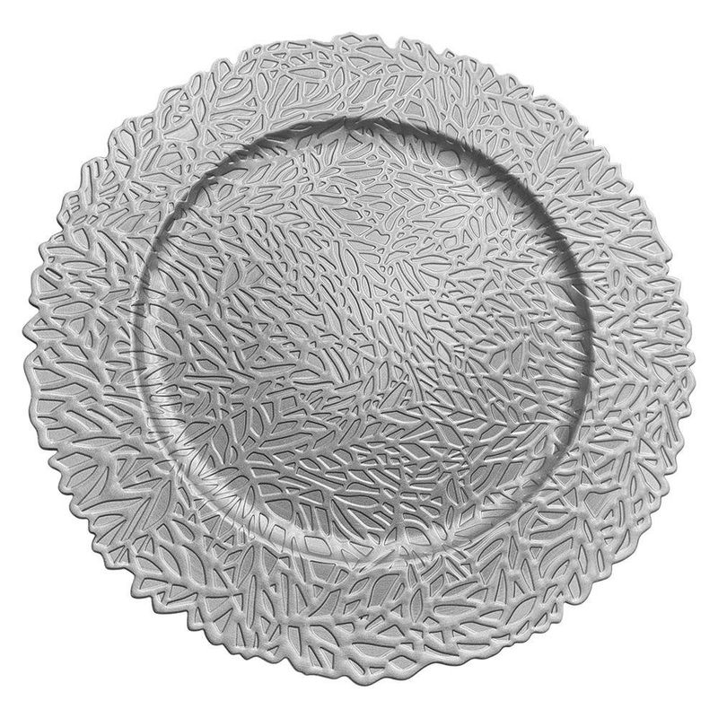Plato Base Decorativo de 33 x 33 cm Plateado con Diseño Calado Floral