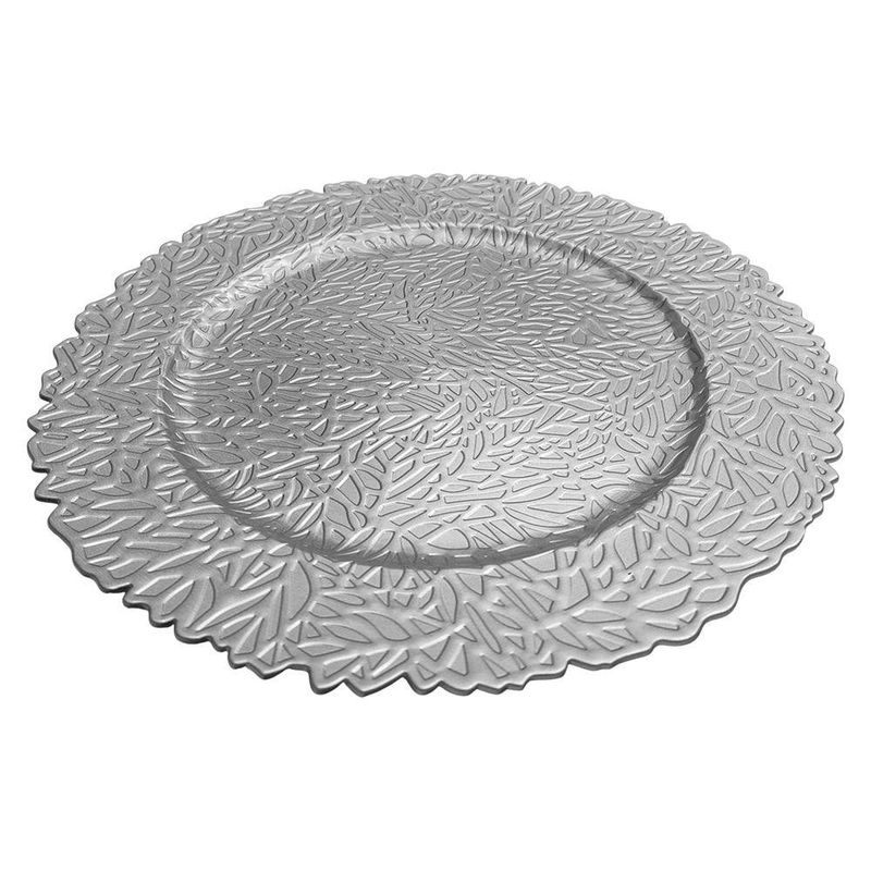 Plato Base Decorativo de 33 x 33 cm Plateado con Diseño Calado Floral