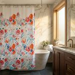 Cortina de PEVA para Baño Diseño Floral con Ganchos