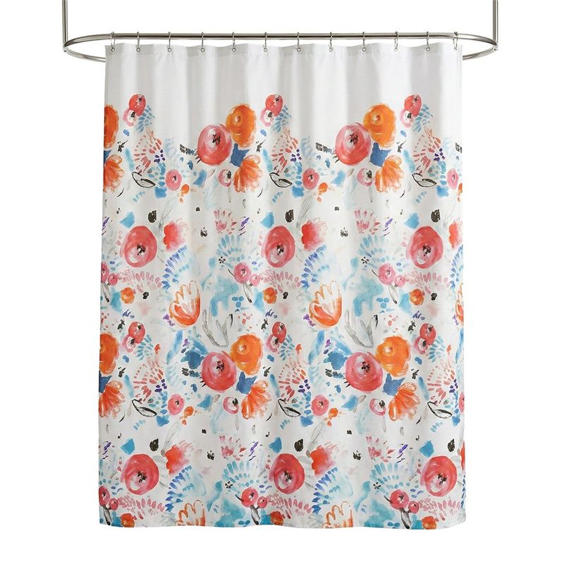 Cortina de PEVA para Baño Diseño Floral con Ganchos