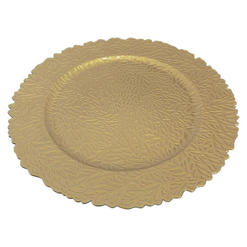 Plato Base Decorativo de 33 x 33 cm Dorado con Diseño Calado Floral