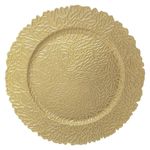 Plato Base Decorativo de 33 x 33 cm Dorado con Diseño Calado Floral