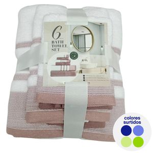 Set de 6 Toallas Facial Manos y Baño en Colores Surtidos