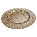 Plato Base Decorativo de 33 x 33 cm Color Dorado con Textura Entrelazada