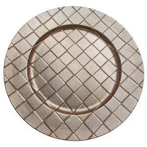 Plato Base Decorativo de 33 x 33 cm Color Dorado con Textura Entrelazada