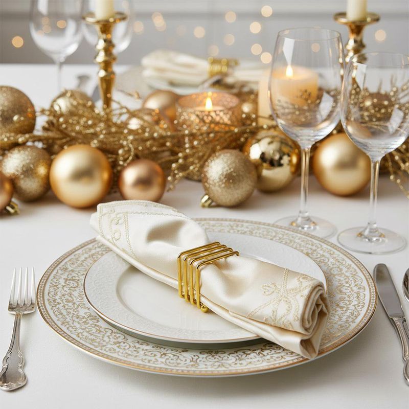 Set de 2 Anillos para Servilleta Color Dorado con Diseño Geométrico