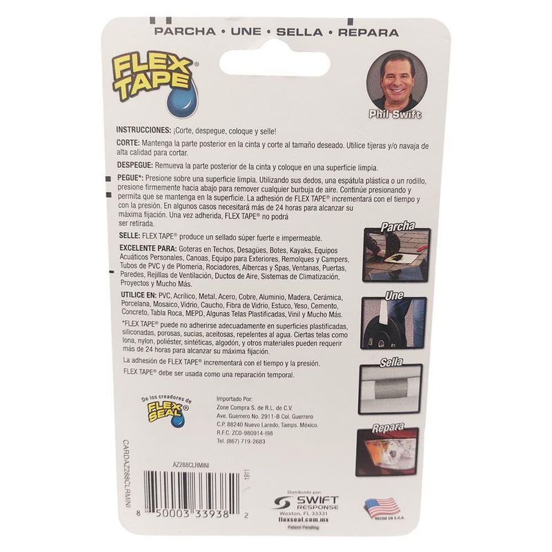 Cinta Selladora Flex Tape Transparente 2 Piezas de 7.6 x 10.2 cm