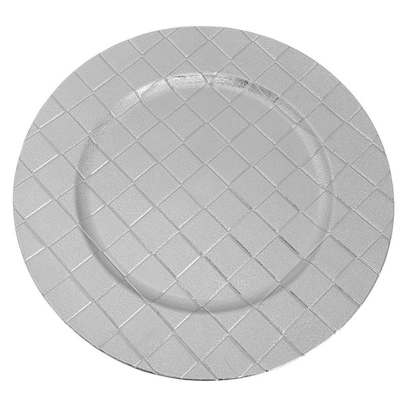 Plato Base Decorativo de 33 x 33 cm Color Plateado con Textura Entrelazada