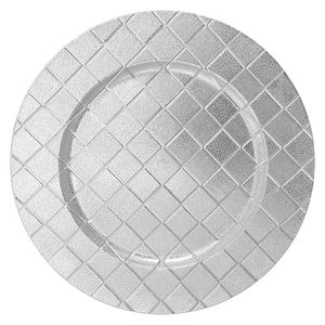 Plato Base Decorativo de 33 x 33 cm Color Plateado con Textura Entrelazada