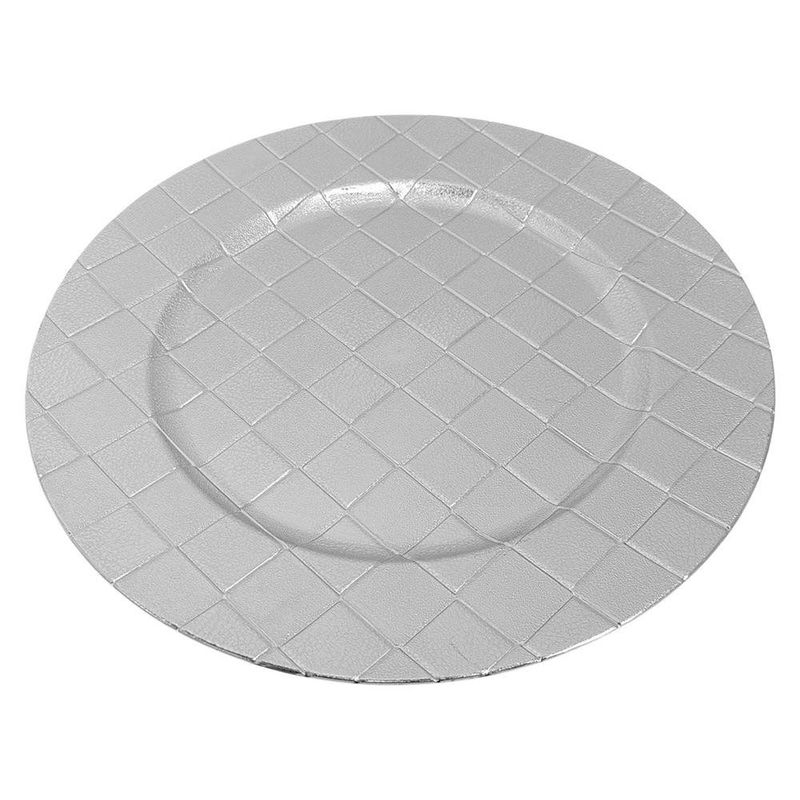 Plato Base Decorativo de 33 x 33 cm Color Plateado con Textura Entrelazada