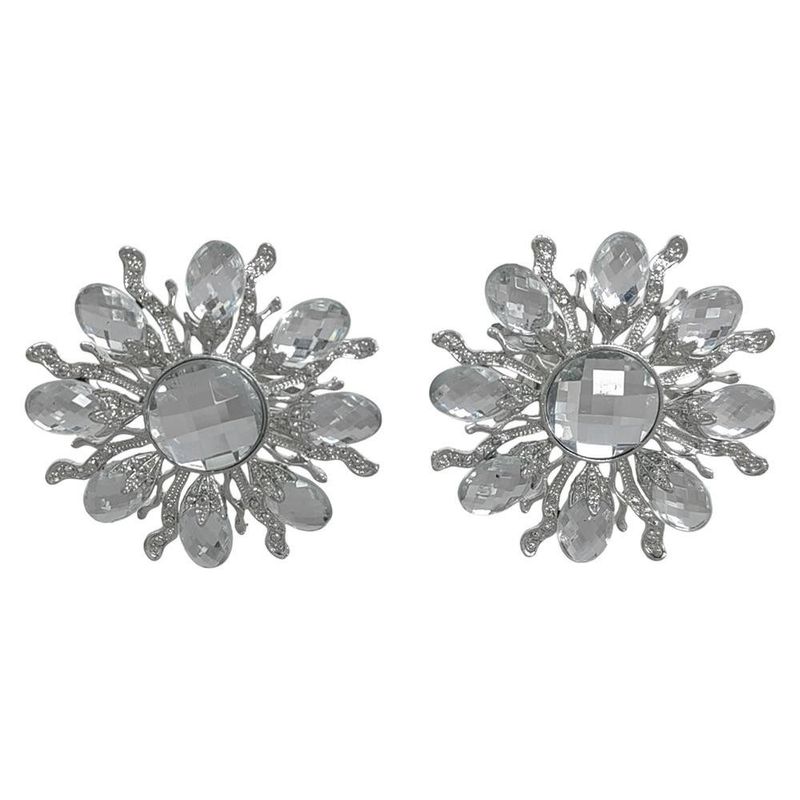 Set de 2 Anillos para Servilleta Color Plateado con Flor de Cristal