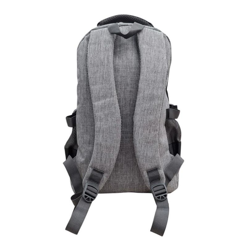 Mochila Negra y Gris con 2 Bolsas Frontales