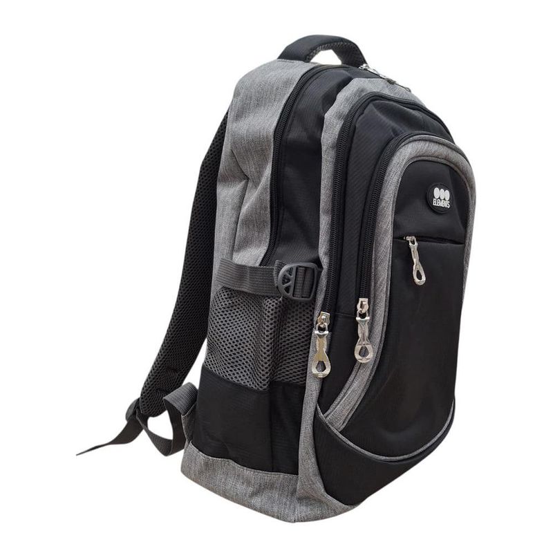 Mochila Negra y Gris con 2 Bolsas Frontales