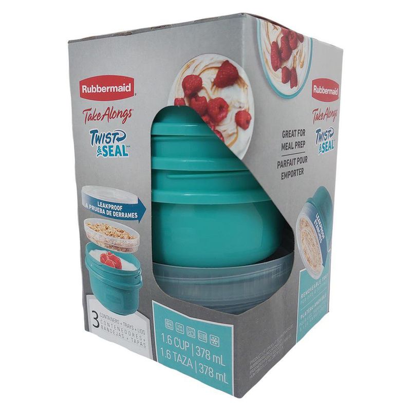 Set de 3 Recipientes Redondos Aqua Rubbermaid Twist & Seal con Bandeja