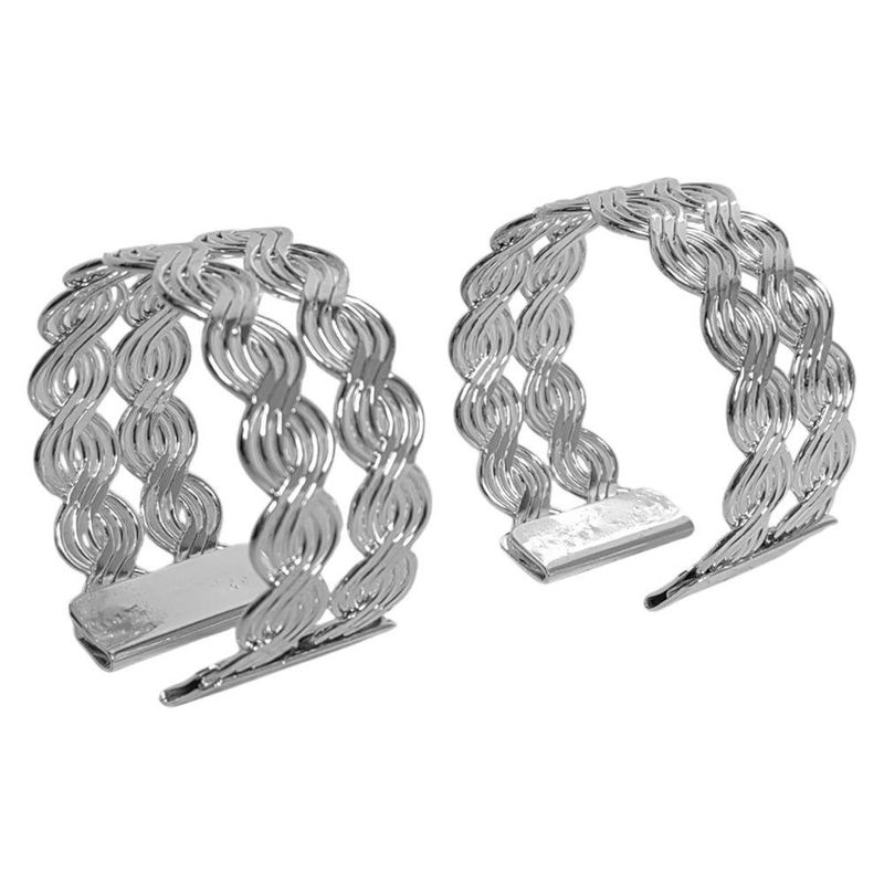 Set de 2 Anillos para Servilleta Color Plateado con Diseño Trenzado