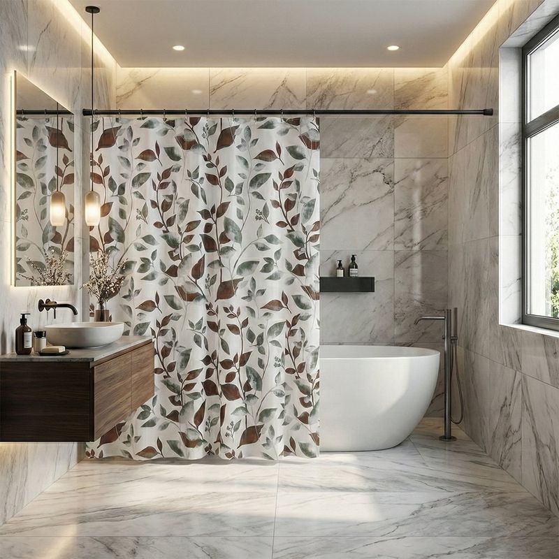 Cortina de Peva con Ganchos para Baño de 178 x 183 cm Hojas Grises