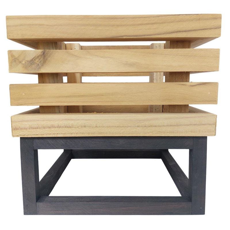 Maceta Cuadrada de Madera Teca con Base de Hierro de 9.5 plg