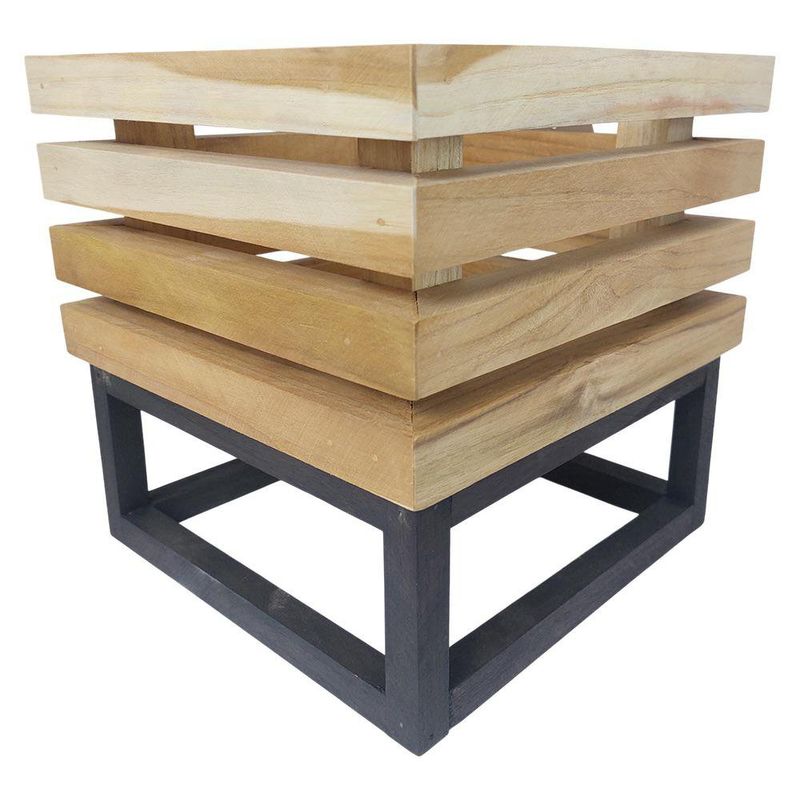 Maceta Cuadrada de Madera Teca con Base de Hierro de 9.5 plg