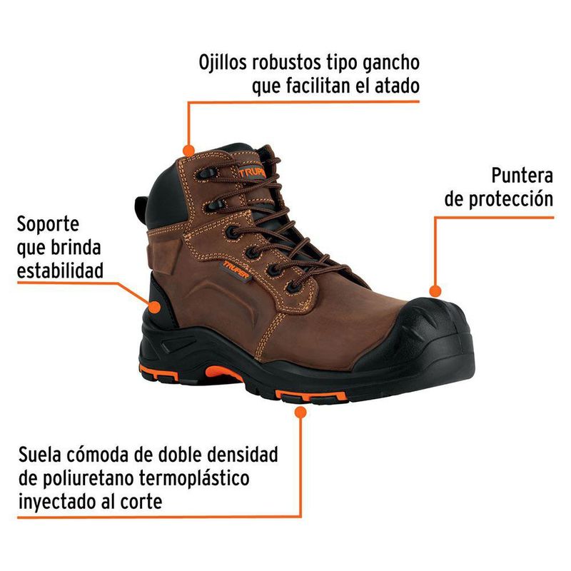 Bota de Seguridad Truper con Suela Antideslizante Talla 40 Color Café