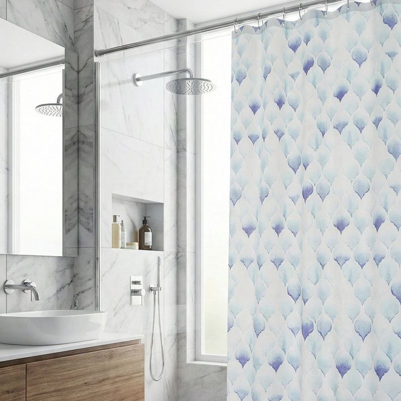 Cortina de Peva para Baño Color Azul con Ganchos