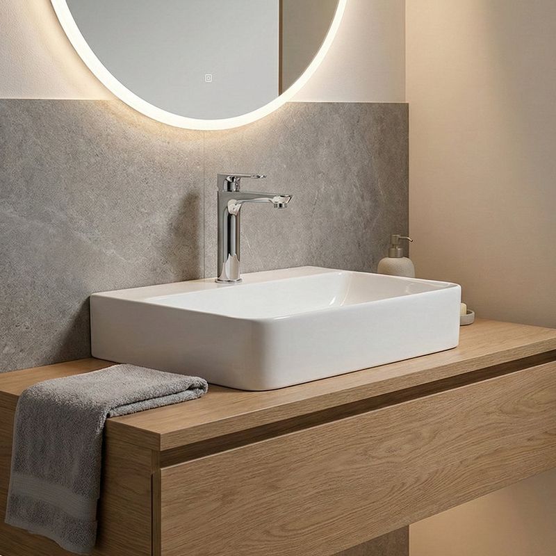 Grifo Monomando para Lavamanos Cuello Alto Recto 30 cm Cromo