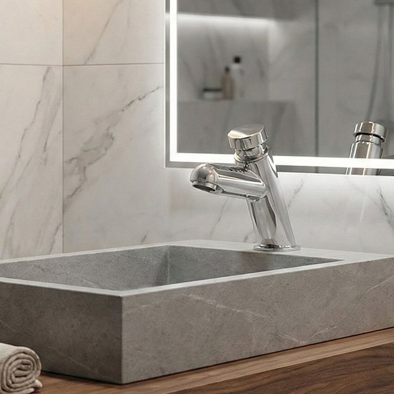 Grifo para Lavamanos con Cuello Bajo Push Temporizado Color Plateado